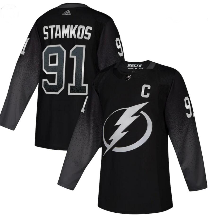 Custom Tampa Bay Lightning #91 Steve Stamkos Men Adidas Black Stitched NHL Jersey